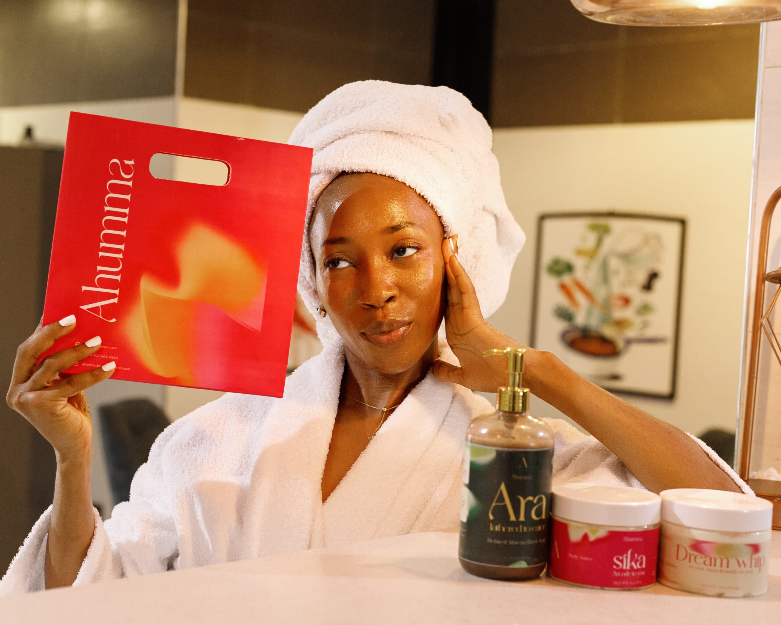 A woman enjoying an Ahumma body-care ritual